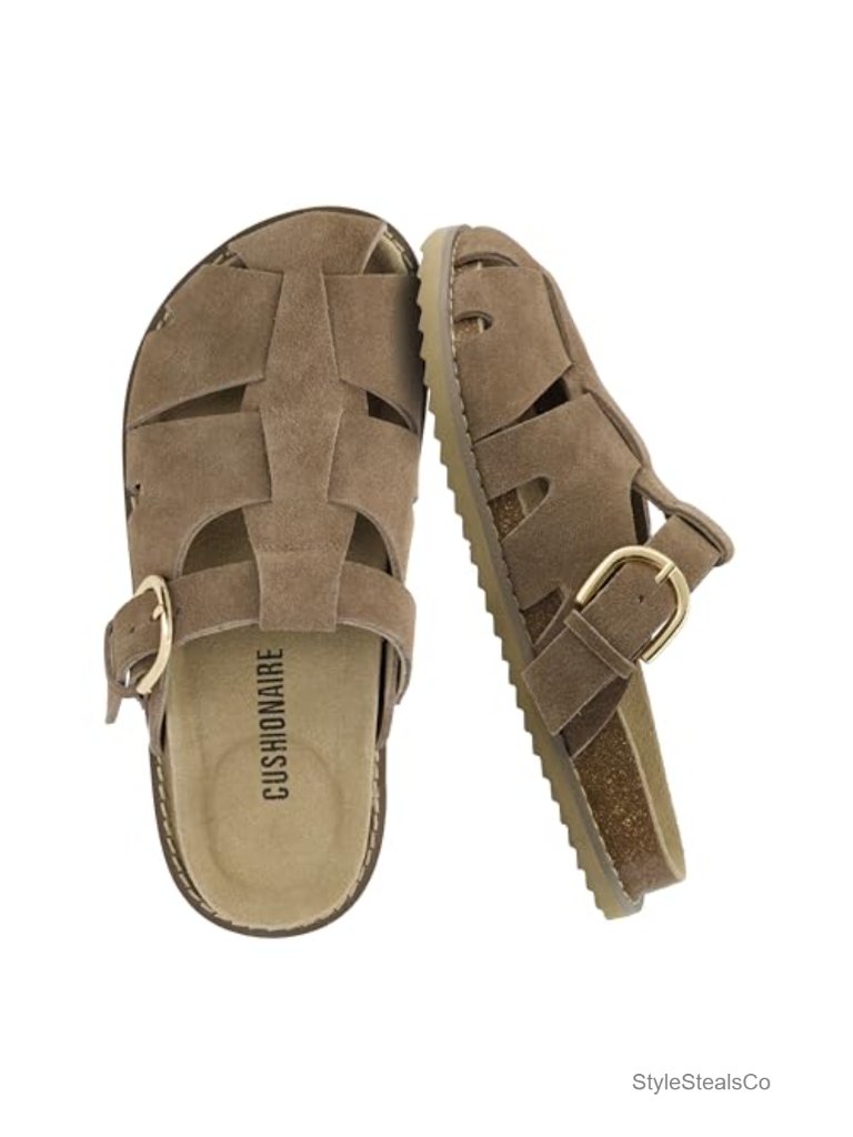 Suede Fisherman Sandals With Memory Foam And Arch Support - Slip On Clogs